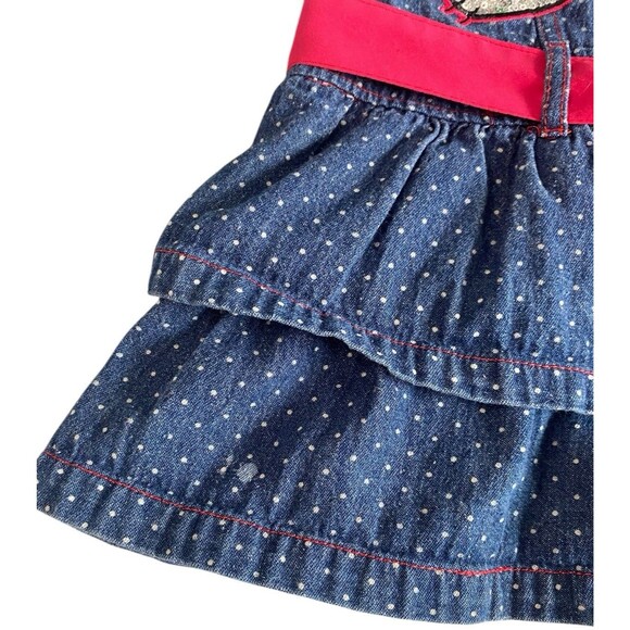 Hello Kitty Girls Denim Dress Size 6 Blue Polka Dot Pink Belt Embroidered READ - Picture 3 of 10